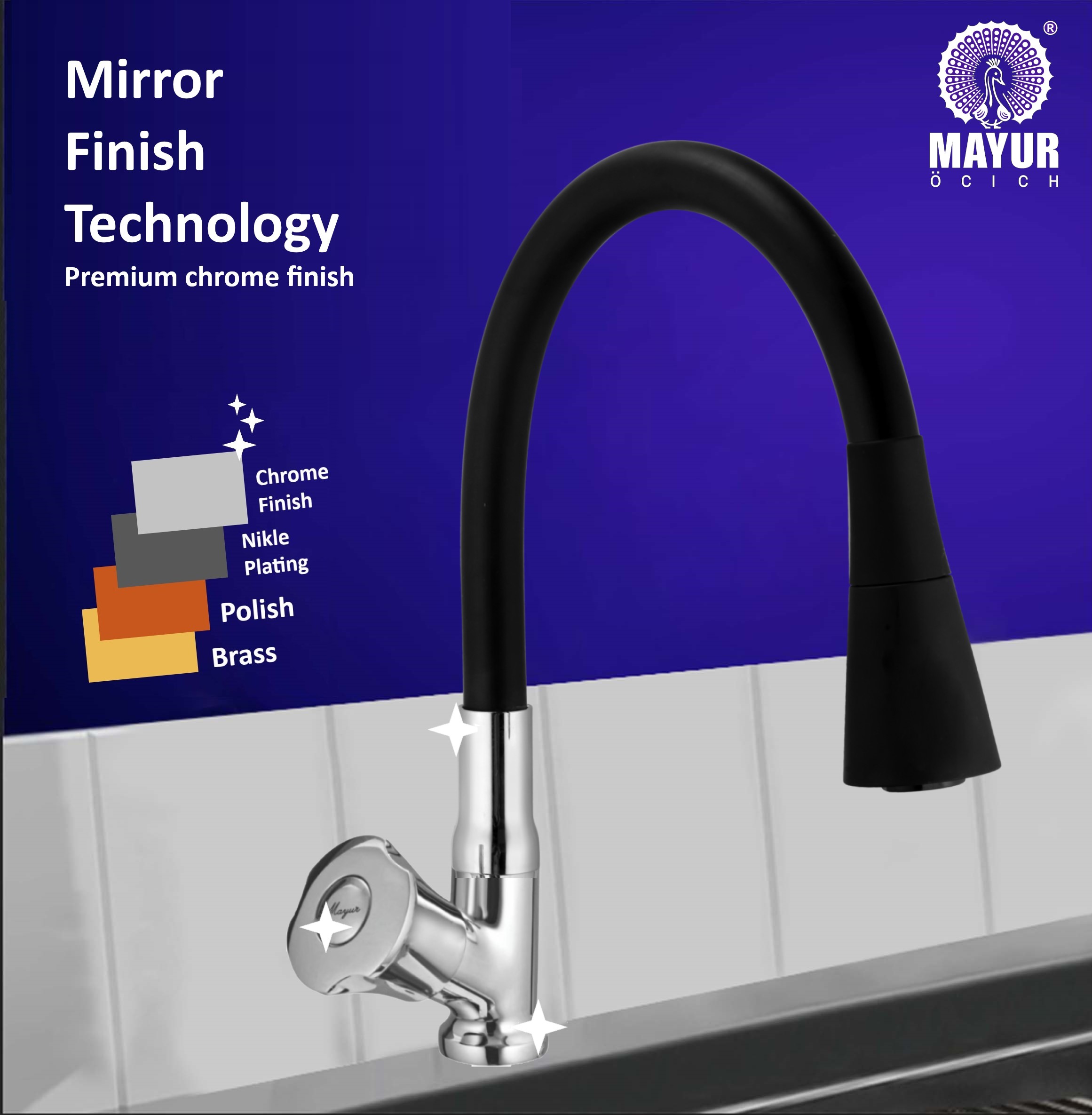 MAYUR ÖCICH Brass Swan Neck Kitchen Sink Tap With Flexible Dual Flow Spout | 360 Swivel | Cold Water Faucet With Silicone Spout | Chrome Finish | Premium Brass Build | 10-Year Warranty (SLEEK) - Image 4