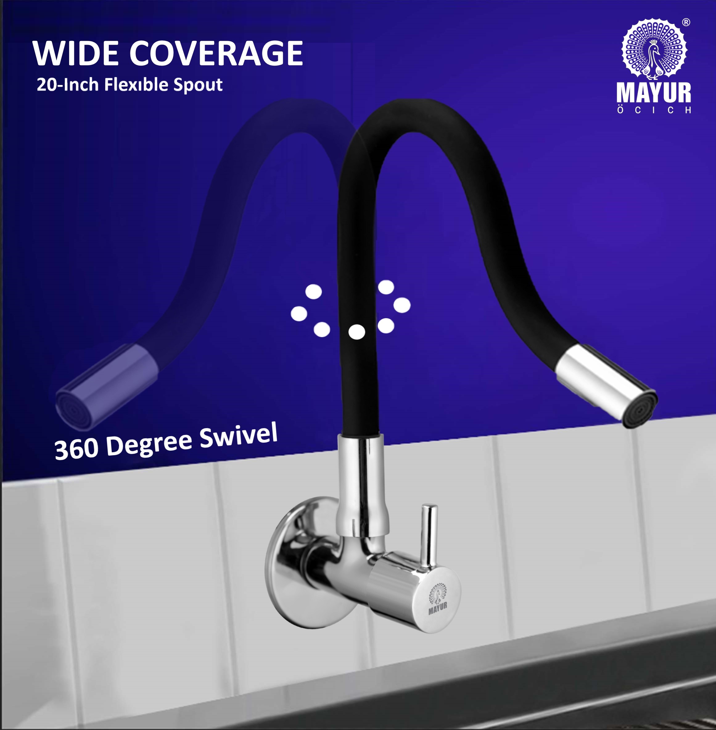 MAYUR ÖCICH Brass Kitchen Tap For Sink | Flexible Swivel Spout | Chrome & Matte Black | Cold Water Sink Cock | Premium Brass + Silicone | 10 Years Warranty (FLARO-7501-Sf) - Image 4