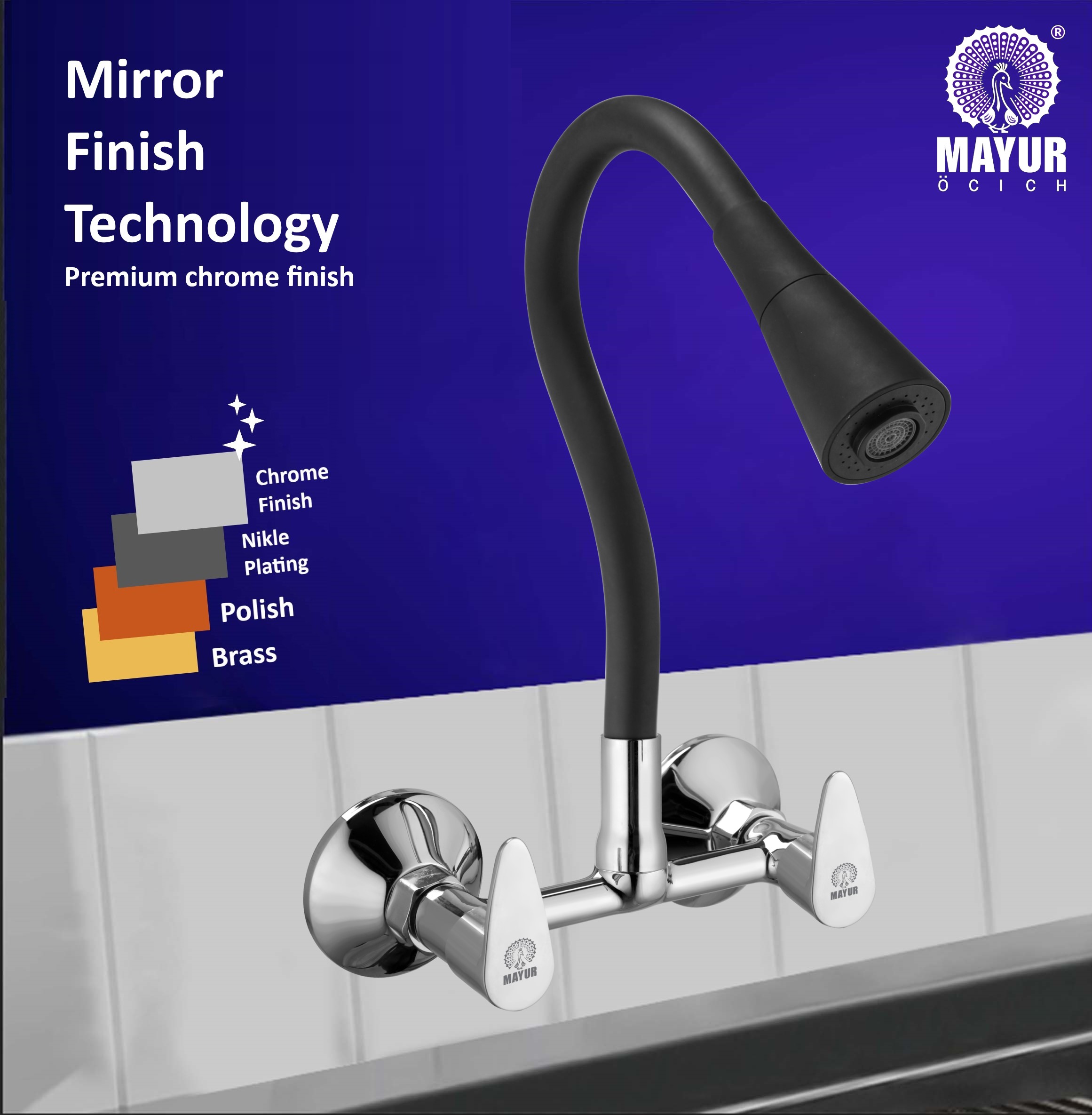 MAYUR ÖCICH Brass Kitchen Sink Mixer Tap With Flexible Dual Flow Spout | Hot & Cold Wall Mounted Faucet With 360 Swivel & Twist Function | Chrome Finish, Dual Handle, 10-Year Warranty - Image 4