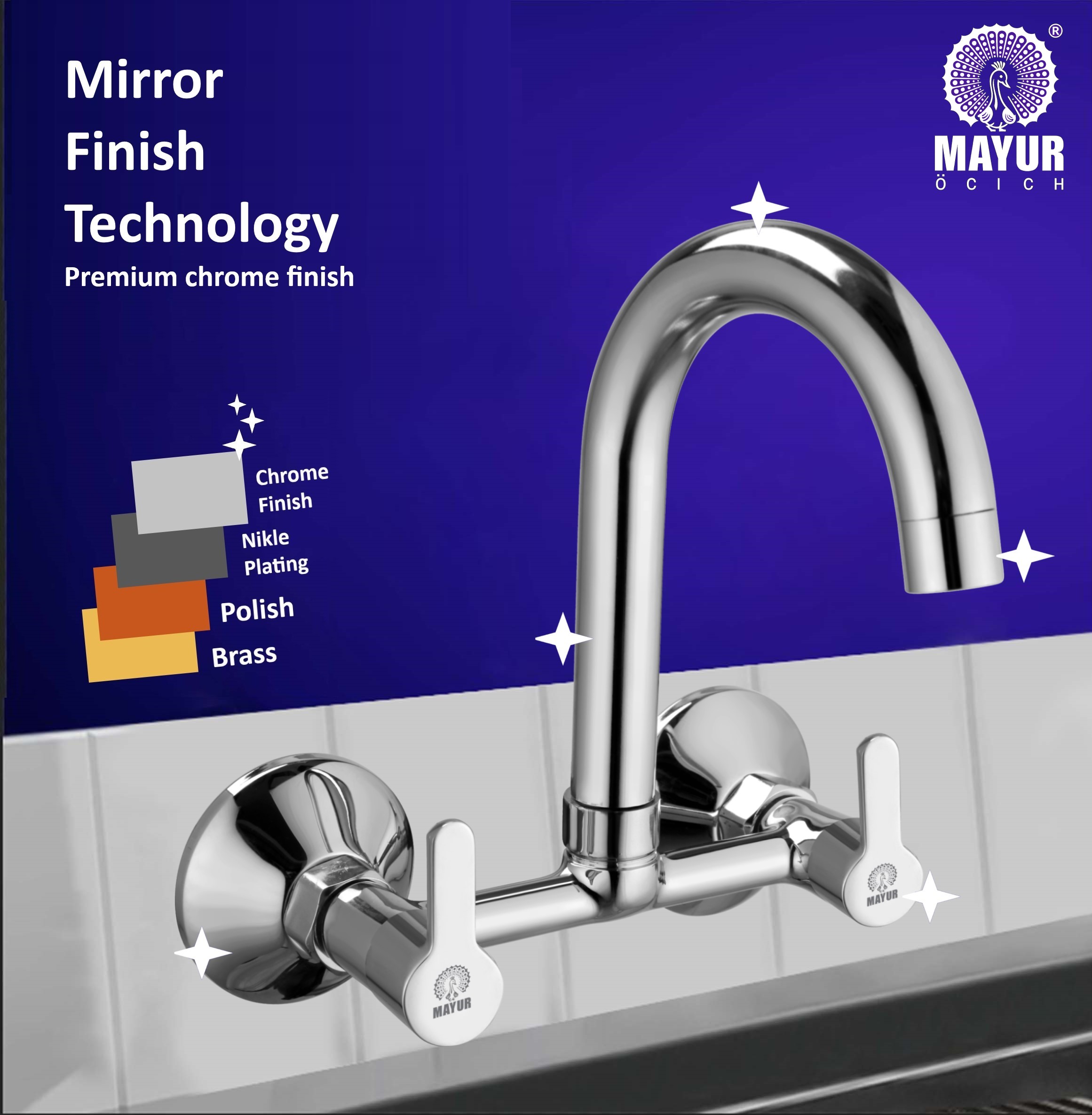 MAYUR ÖCICH Brass Kitchen Sink Mixer Tap | 360 Swivel Spout | Hot & Cold Dual Handle Faucet For Kitchen | Chrome Finish | 10-Year Warranty - Image 4