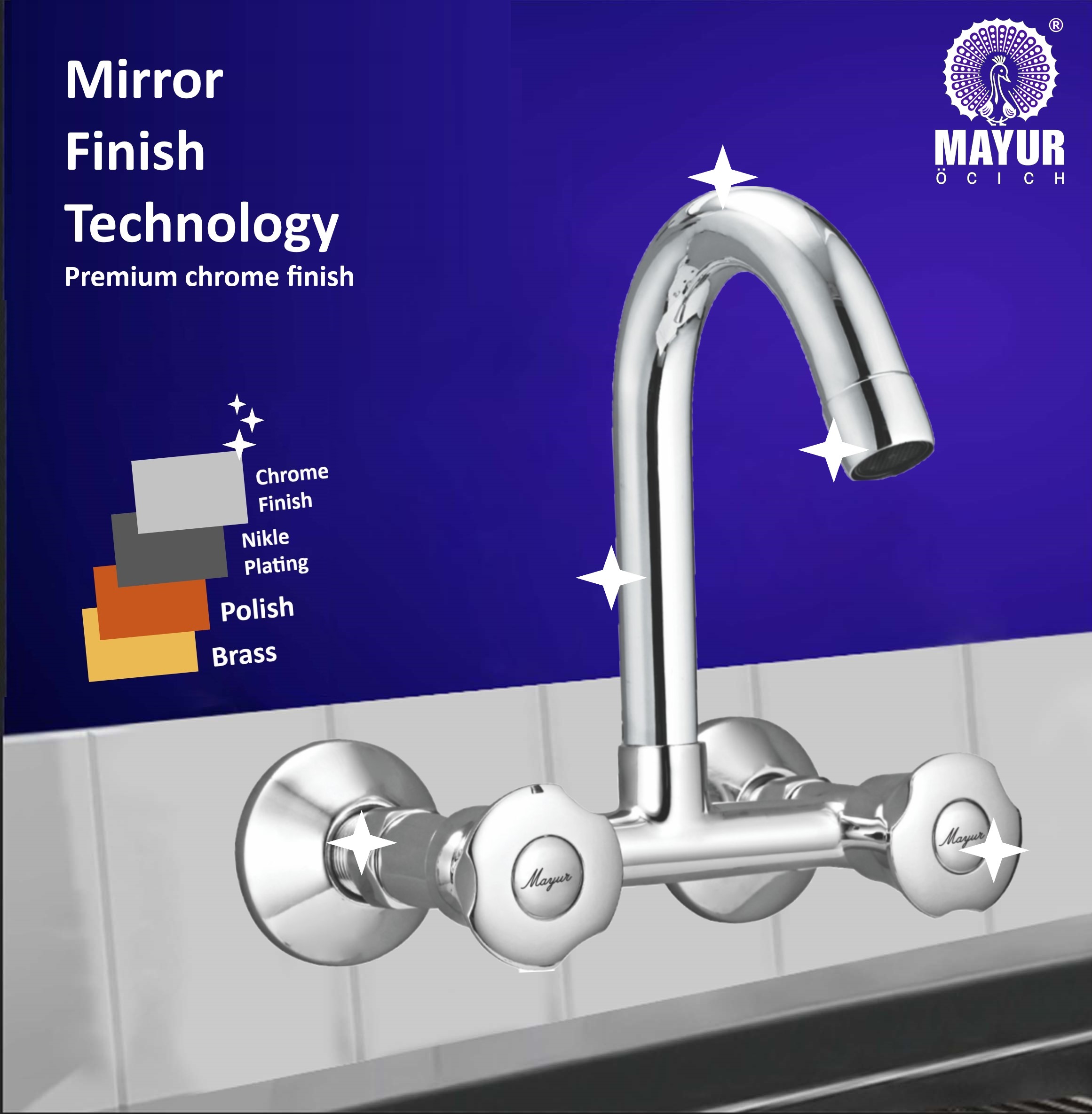 MAYUR ÖCICH Brass Kitchen Sink Mixer Tap | 360 Swivel Spout | Hot & Cold Dual Handle Faucet For Kitchen | Chrome Finish | 10-Year Warranty - Image 4