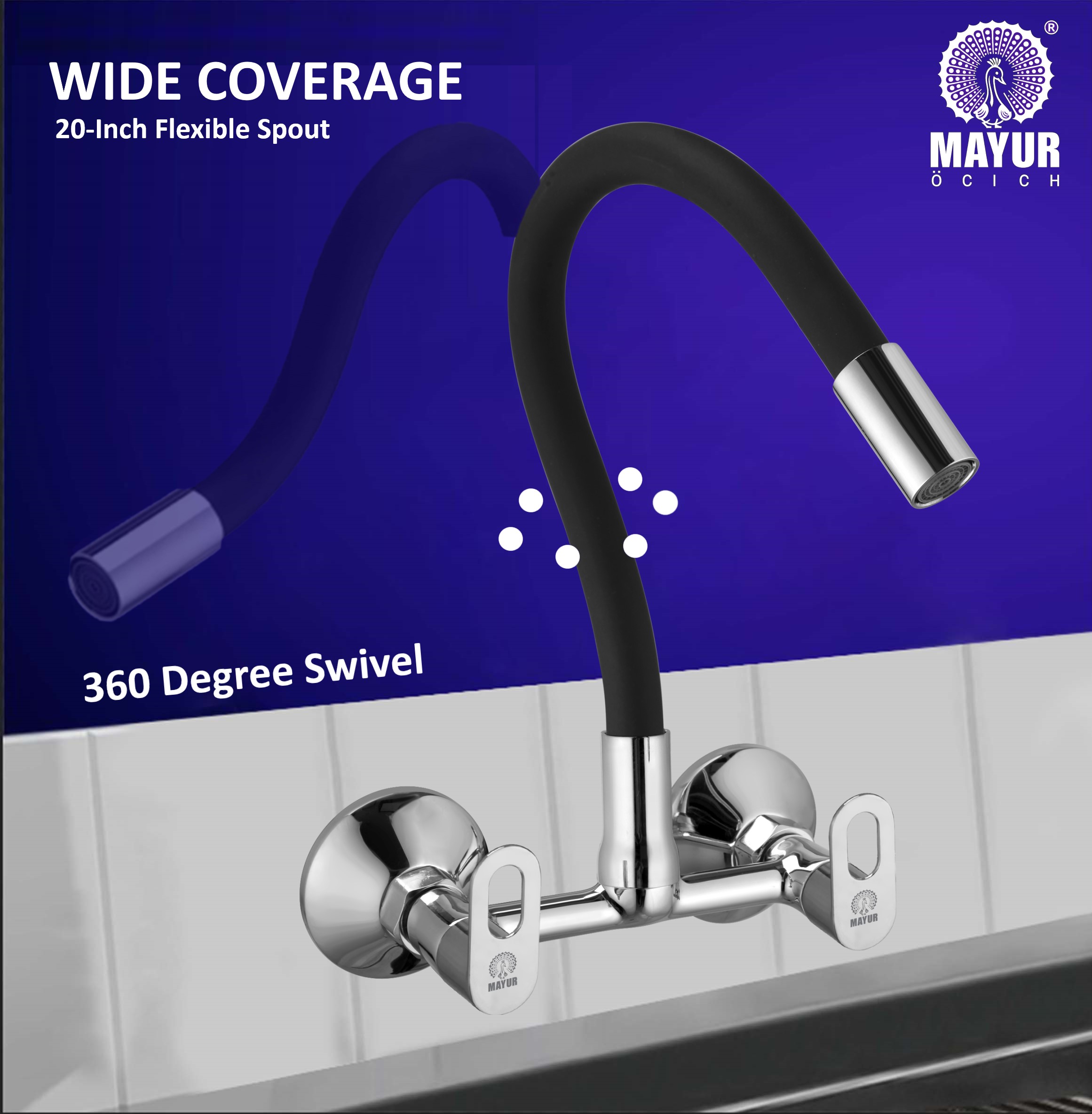 Brass Kitchen Sink Mixer Tap | Flexible 360 Silicone Swivel Spout | Hot & Cold Dual Handle Faucet For Kitchen | Chrome Finish With 10-Year Warranty (MILANO-4704SF). - Image 4