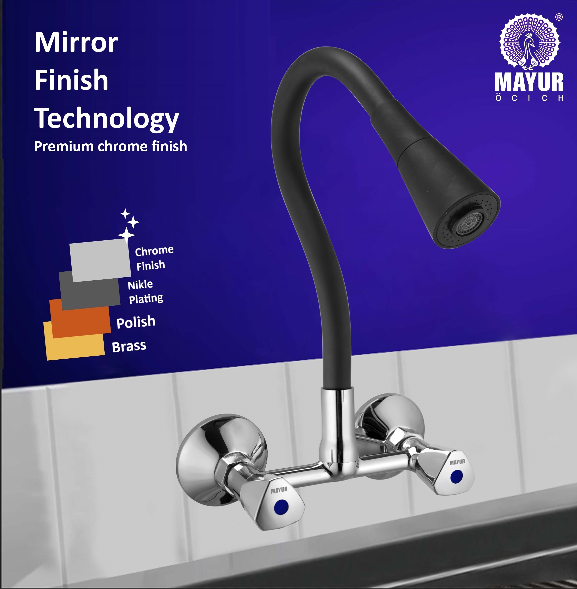MAYUR ÖCICH Brass Kitchen Sink Mixer Tap With Flexible Dual Flow Spout | Hot & Cold Wall Mounted Faucet With 360 Swivel & Twist Function | Chrome Finish, Dual Handle, 10-Year Warranty - Image 4