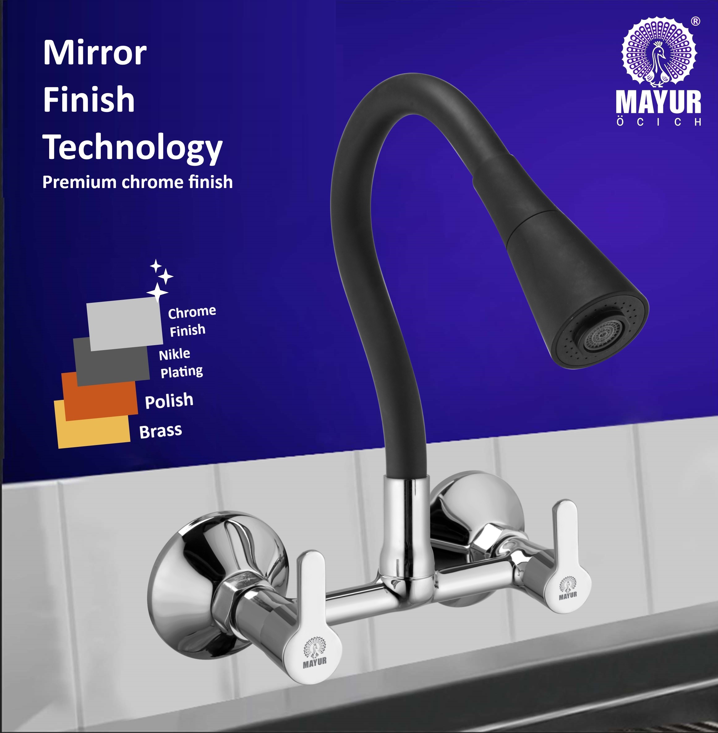 MAYUR ÖCICH Brass Kitchen Sink Mixer Tap With Flexible Dual Flow Spout | Hot & Cold Wall Mounted Faucet With 360 Swivel & Twist Function | Chrome Finish, Dual Handle, 10-Year Warranty - Image 4
