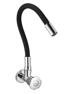 MAYUR ÖCICH Brass Kitchen Tap For Sink | Flexible Swivel Spout | Chrome & Matte Black | Cold Water Sink Cock | Premium Brass + Silicone | 10 Years Warranty (SLEEK-51-Sf)