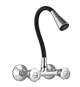 MAYUR ÖCICH Brass Kitchen Sink Mixer Tap With Flexible Dual Flow Spout | Hot & Cold Wall Mounted Faucet With 360 Swivel & Twist Function | Chrome Finish, Dual Handle, 10-Year Warranty