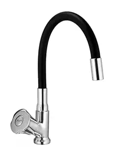 MAYUR ÖCICH Brass Swan Neck Kitchen Sink Tap With Flexible Silicone Swivel Spout | 360 Rotation | Cold Water Faucet | Chrome & Matte Black Finish | 10-Year Warranty
