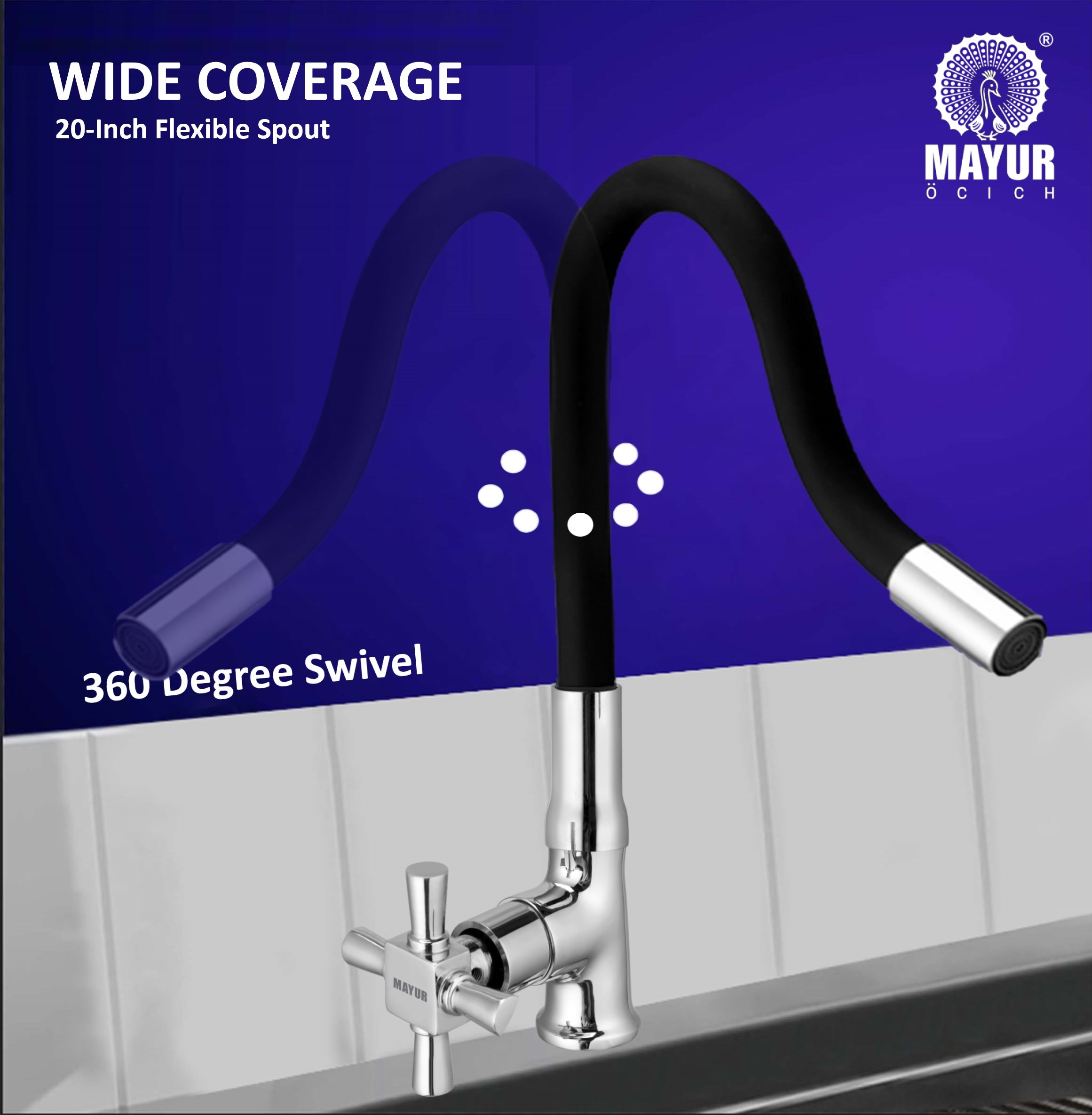 MAYUR ÖCICH Brass Swan Neck Kitchen Sink Tap With Flexible Silicone Swivel Spout | 360 Rotation | Cold Water Faucet | Chrome & Matte Black Finish | 10-Year Warranty - Image 5