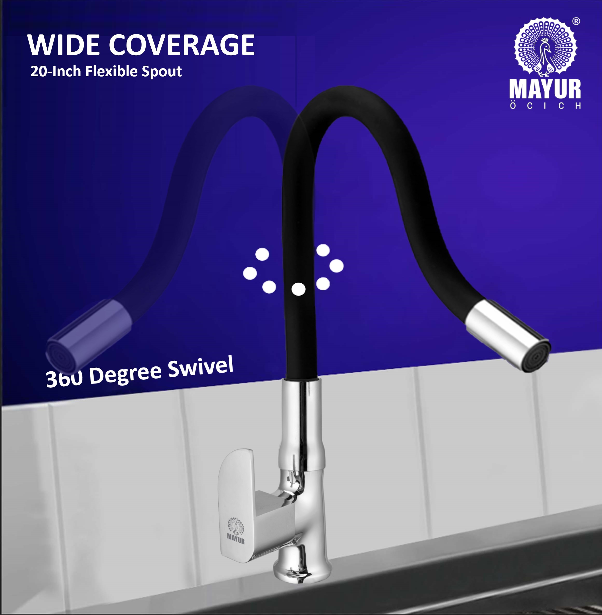 MAYUR ÖCICH Brass Swan Neck Kitchen Sink Tap With Flexible Silicone Swivel Spout | 360 Rotation | Cold Water Faucet | Chrome & Matte Black Finish | 10-Year Warranty - Image 5