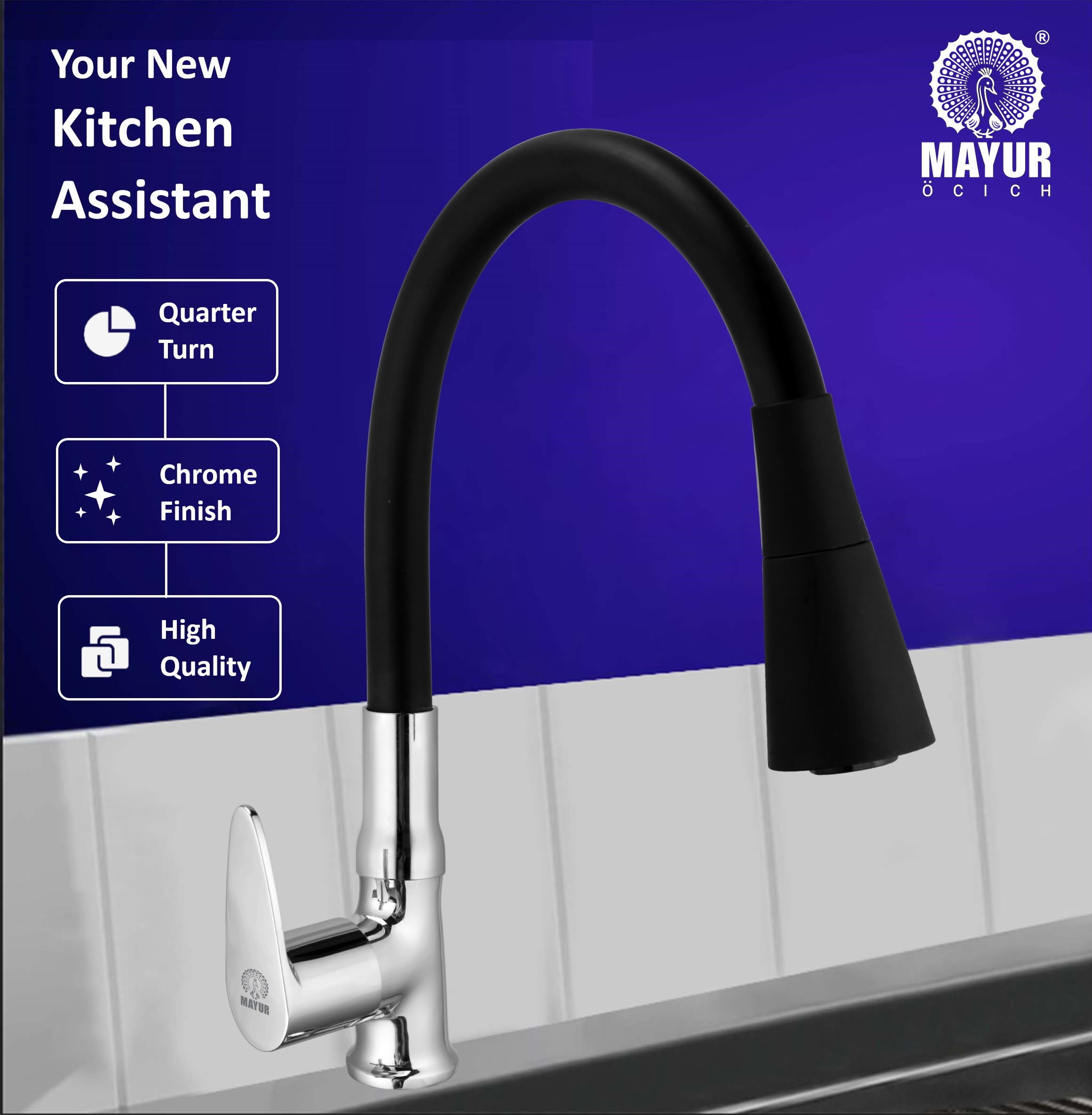 MAYUR ÖCICH Brass Swan Neck Kitchen Sink Tap With Flexible Dual Flow Spout | 360 Swivel | Cold Water Faucet With Silicone Spout | Chrome Finish | Premium Brass Build | 10-Year Warranty (TRENDY) - Image 5