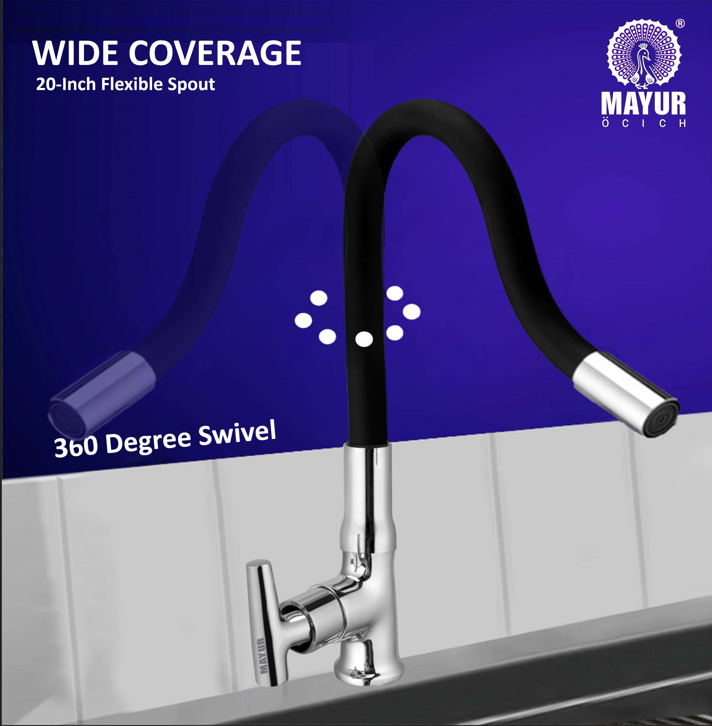 MAYUR ÖCICH Brass Swan Neck Kitchen Sink Tap With Flexible Silicone Swivel Spout | 360 Rotation | Cold Water Faucet | Chrome & Matte Black Finish | 10-Year Warranty - Image 5