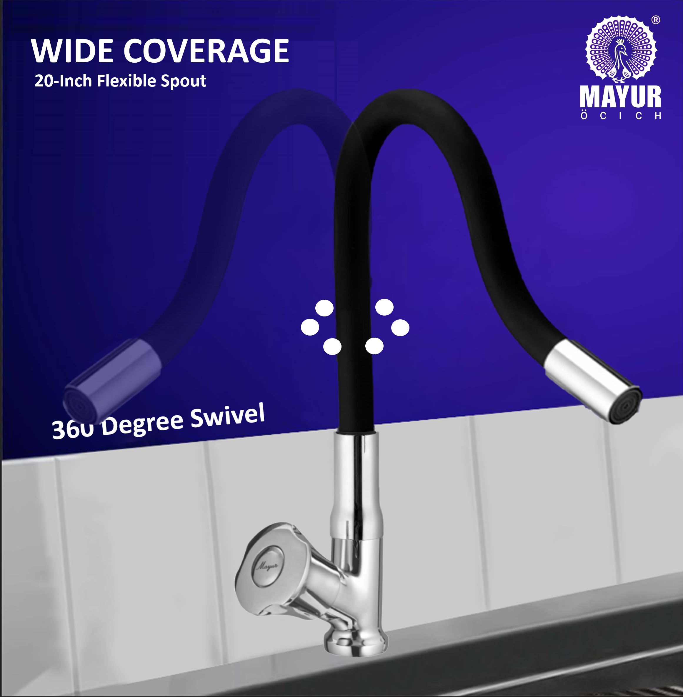MAYUR ÖCICH Brass Swan Neck Kitchen Sink Tap With Flexible Silicone Swivel Spout | 360 Rotation | Cold Water Faucet | Chrome & Matte Black Finish | 10-Year Warranty - Image 5