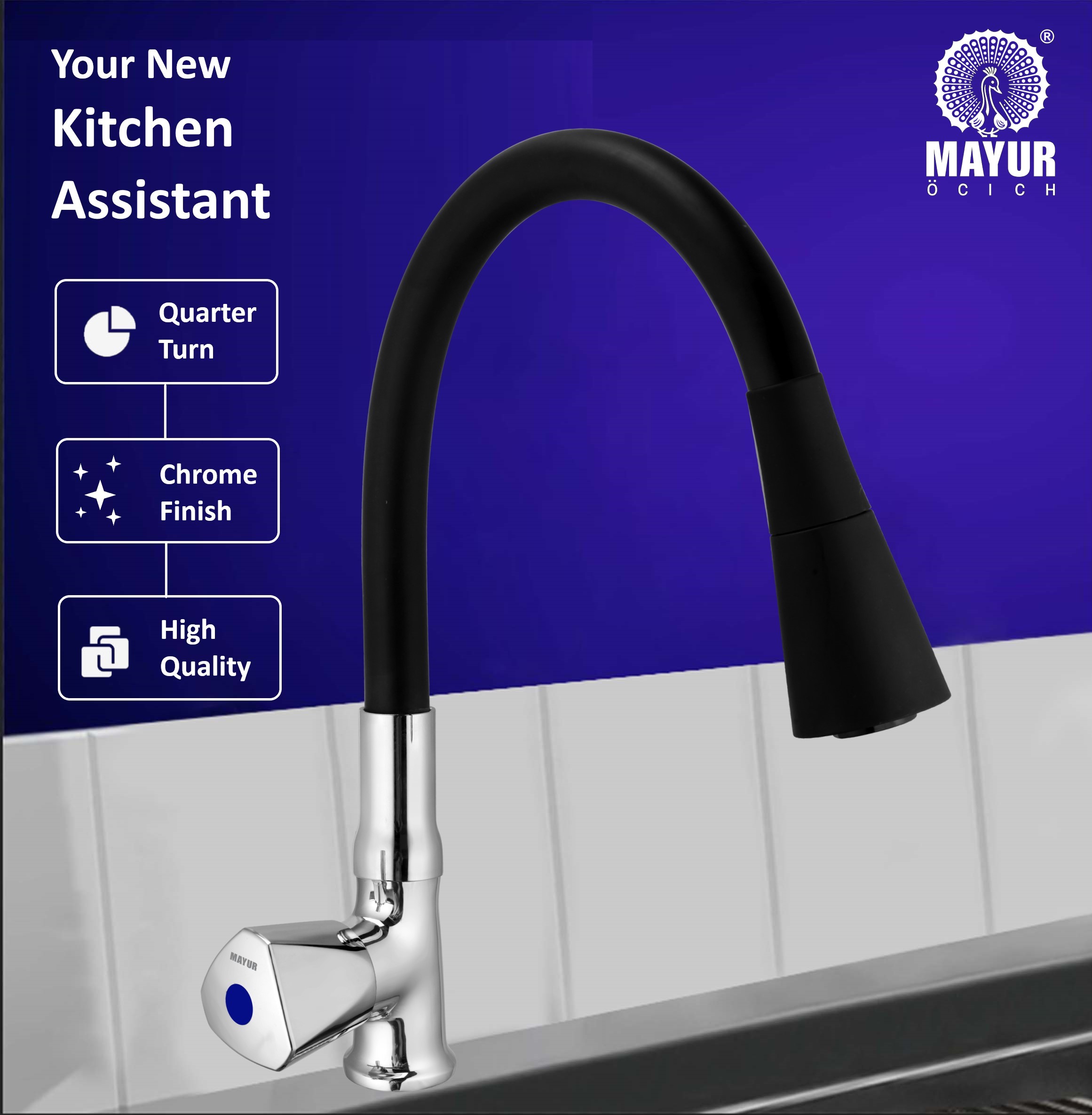 MAYUR ÖCICH Brass Swan Neck Kitchen Sink Tap With Flexible Dual Flow Spout | 360 Swivel | Cold Water Faucet With Silicone Spout | Chrome Finish | Premium Brass Build | 10-Year Warranty (TRI) - Image 5