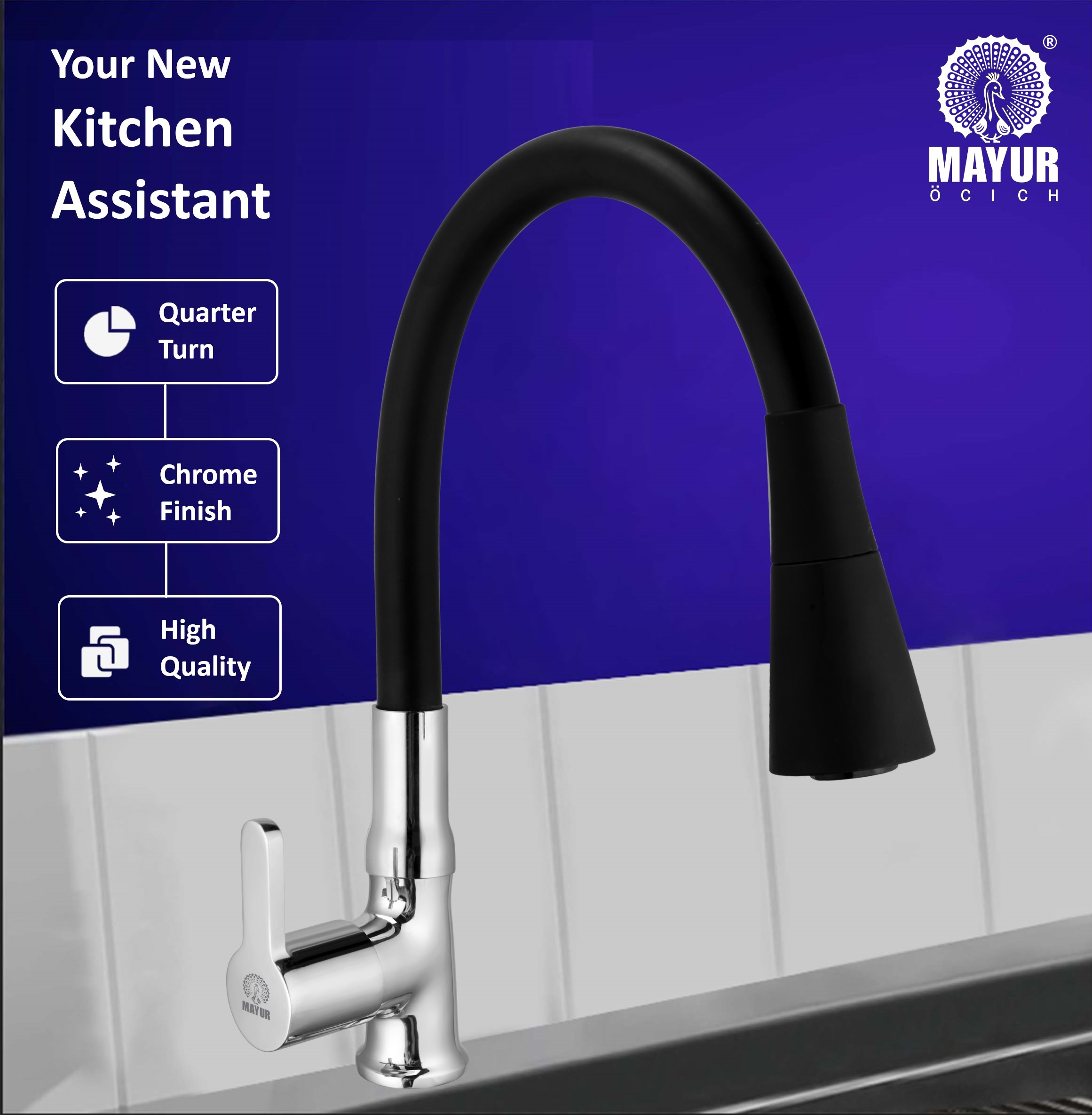 MAYUR ÖCICH Brass Swan Neck Kitchen Sink Tap With Flexible Dual Flow Spout | 360 Swivel | Cold Water Faucet With Silicone Spout | Chrome Finish | Premium Brass Build | 10-Year Warranty (FUSION) - Image 5