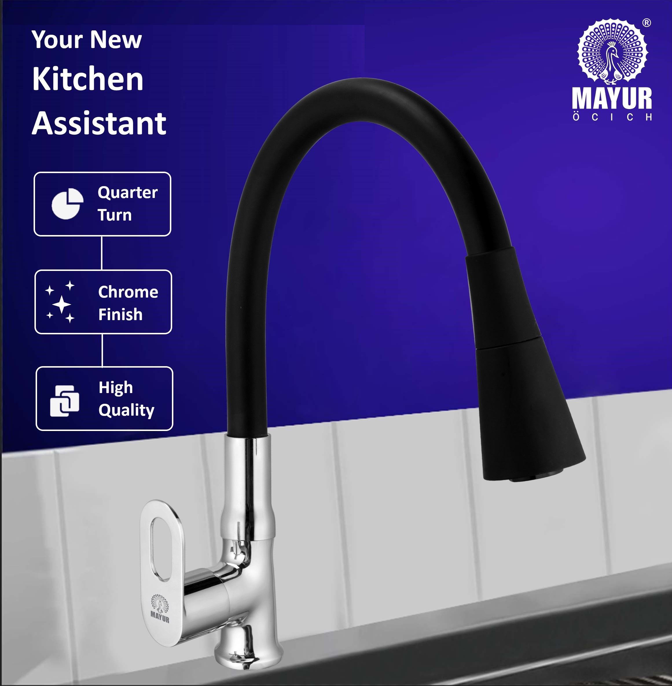 MAYUR ÖCICH Brass Swan Neck Kitchen Sink Tap With Flexible Dual Flow Spout | 360 Swivel | Cold Water Faucet With Silicone Spout | Chrome Finish | Premium Brass Build | 10-Year Warranty (MILANO) - Image 5