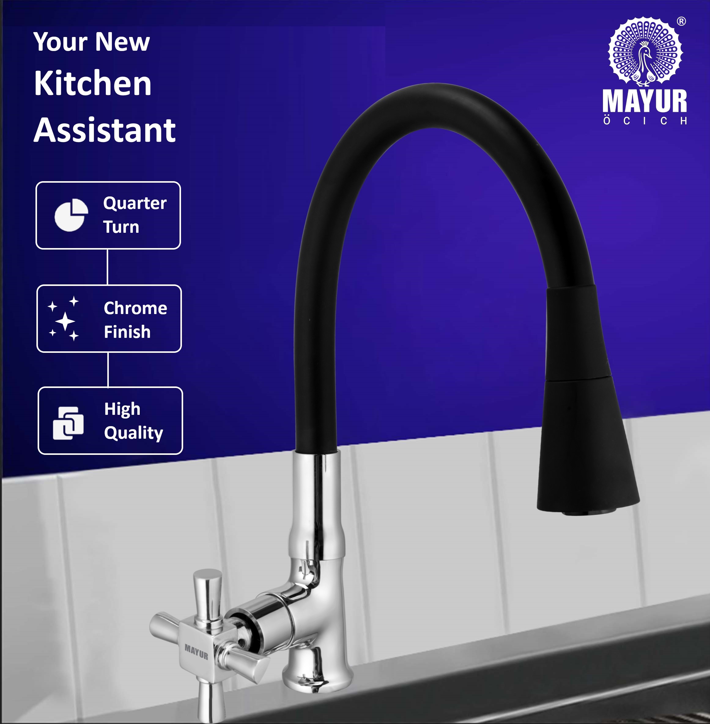 MAYUR ÖCICH Brass Swan Neck Kitchen Sink Tap With Flexible Dual Flow Spout | 360 Swivel | Cold Water Faucet With Silicone Spout | Chrome Finish | Premium Brass Build | 10-Year Warranty (MAESTRO) - Image 5