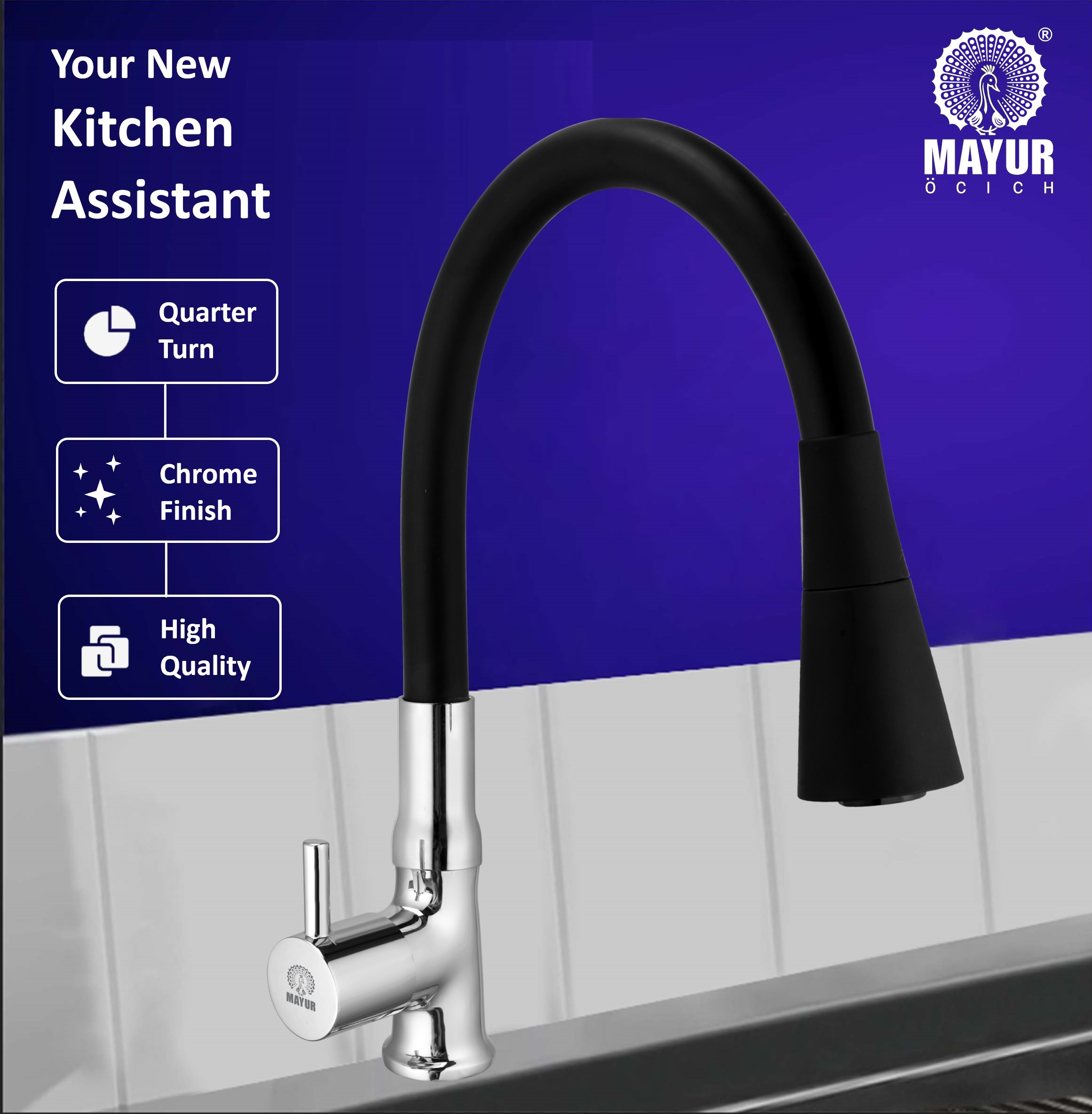 MAYUR ÖCICH Brass Swan Neck Kitchen Sink Tap With Flexible Dual Flow Spout | 360 Swivel | Cold Water Faucet With Silicone Spout | Chrome Finish | Premium Brass Build | 10-Year Warranty (FLARO) - Image 5