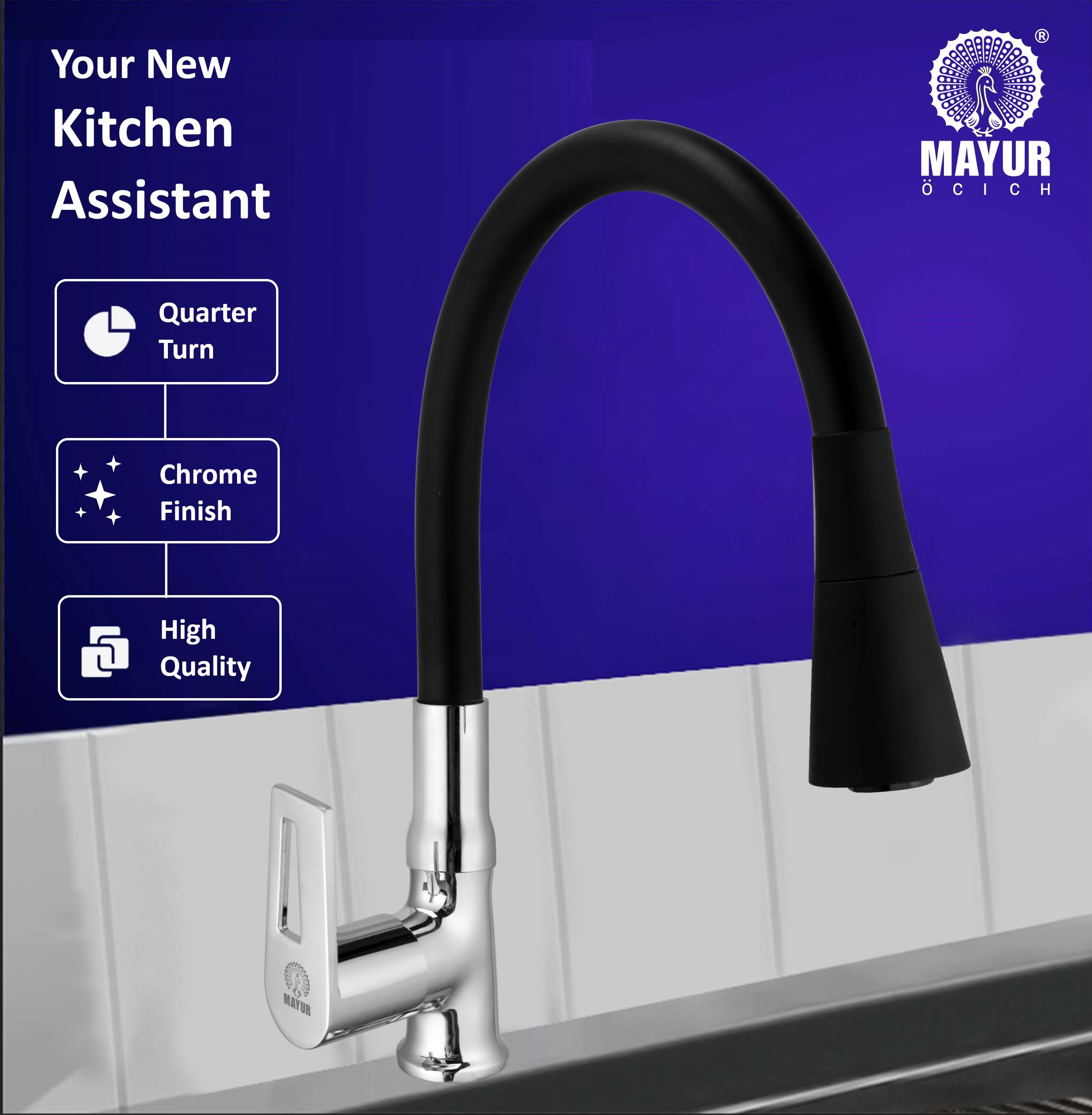 MAYUR ÖCICH Brass Swan Neck Kitchen Sink Tap With Flexible Dual Flow Spout | 360 Swivel | Cold Water Faucet With Silicone Spout | Chrome Finish | Premium Brass Build | 10-Year Warranty (ARIA) - Image 5