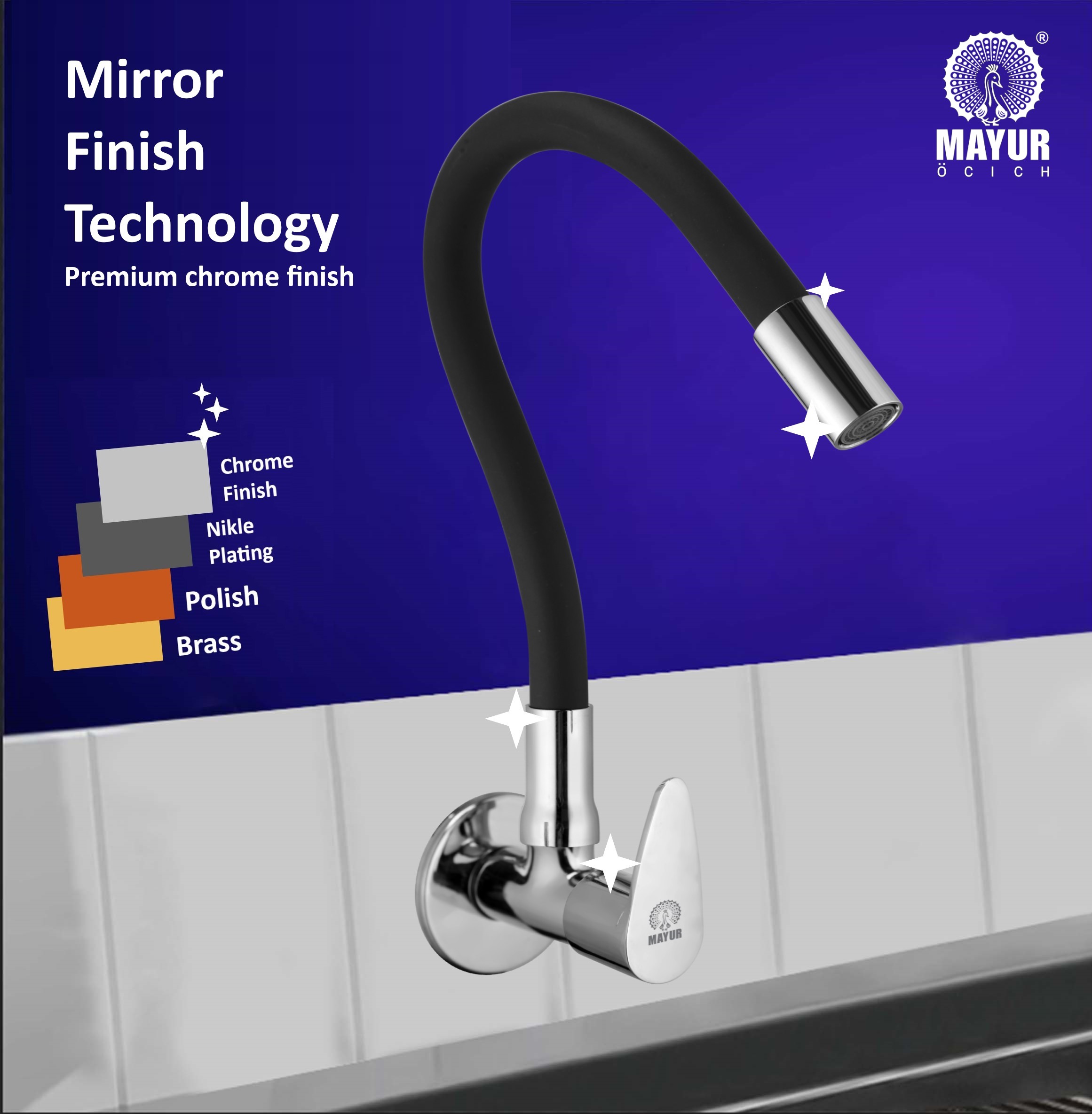 MAYUR ÖCICH Brass Kitchen Tap For Sink | Flexible Swivel Spout | Chrome & Matte Black | Cold Water Sink Cock | Premium Brass + Silicone | 10 Years Warranty (TRENDY-1501-Sf) - Image 5