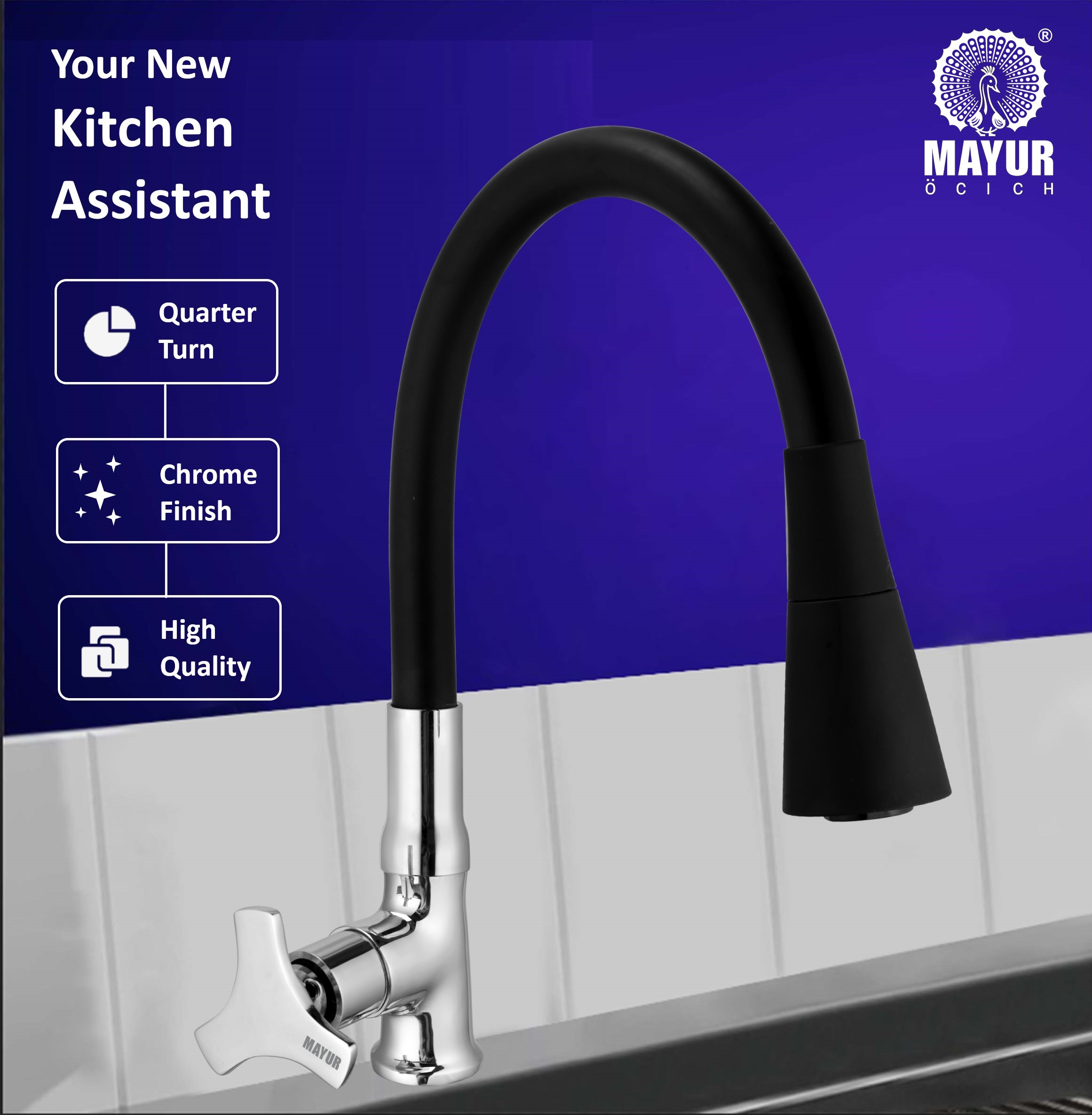 MAYUR ÖCICH Brass Swan Neck Kitchen Sink Tap With Flexible Dual Flow Spout | 360 Swivel | Cold Water Faucet With Silicone Spout | Chrome Finish | Premium Brass Build | 10-Year Warranty (TRIO) - Image 5