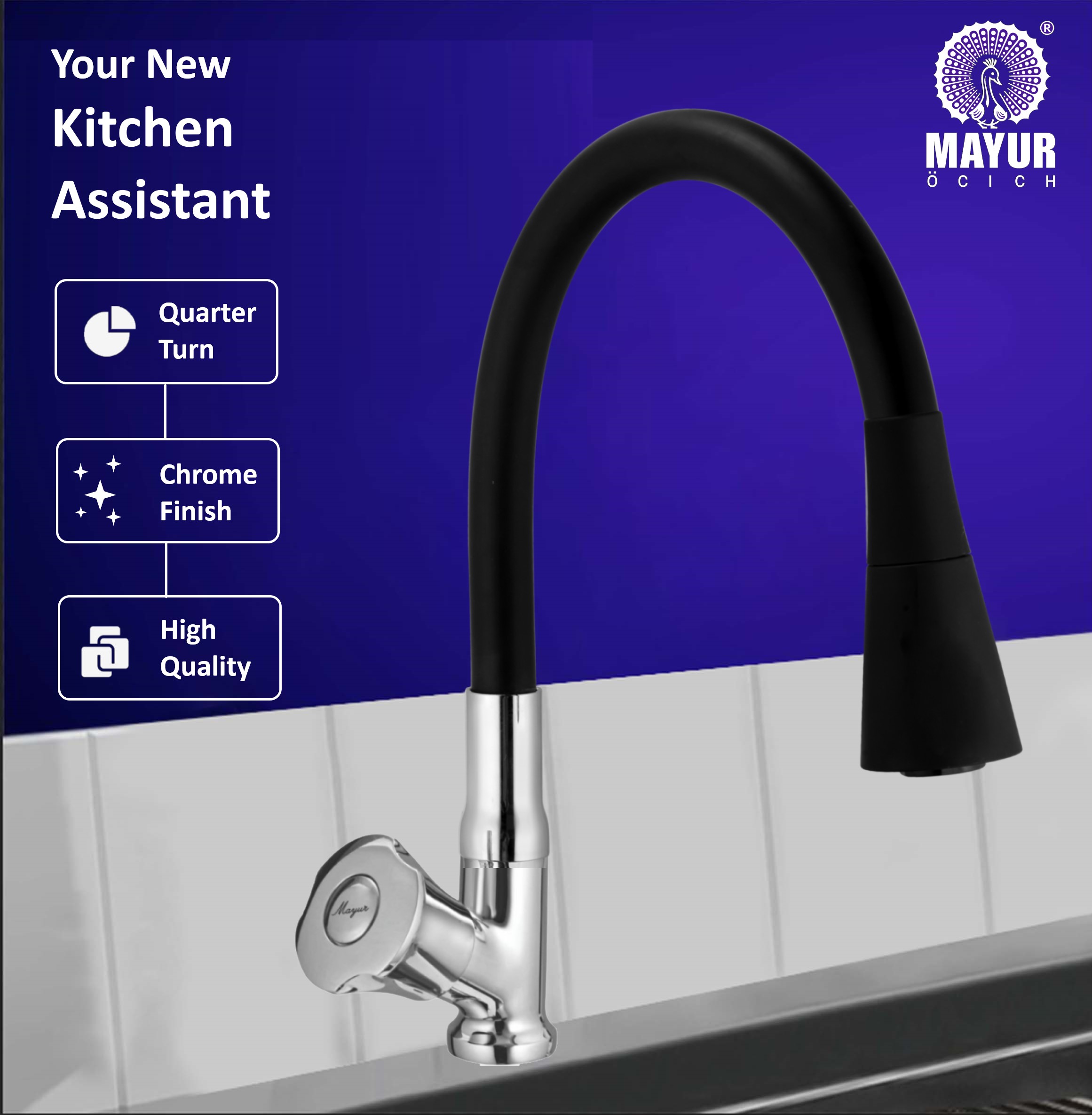 MAYUR ÖCICH Brass Swan Neck Kitchen Sink Tap With Flexible Dual Flow Spout | 360 Swivel | Cold Water Faucet With Silicone Spout | Chrome Finish | Premium Brass Build | 10-Year Warranty (SLEEK) - Image 5