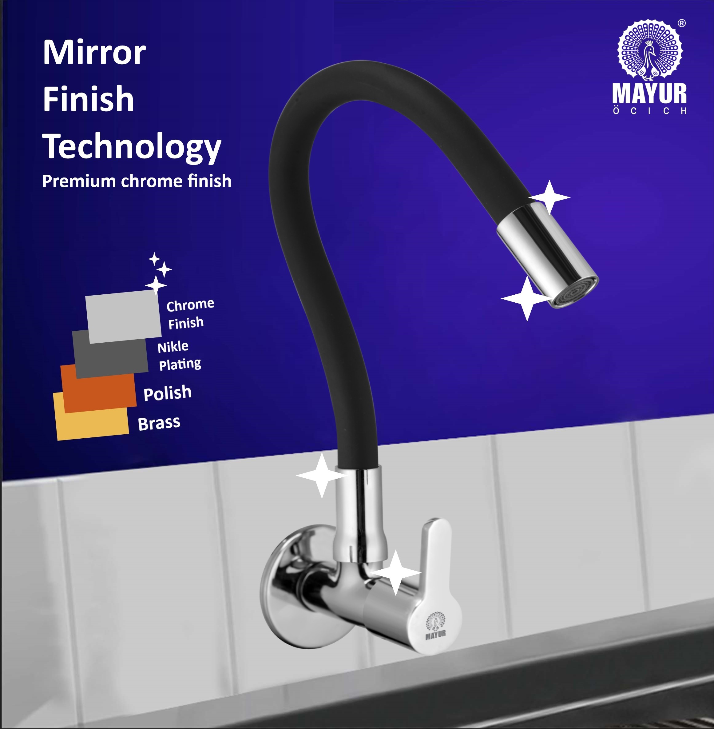 MAYUR ÖCICH Brass Kitchen Tap For Sink | Flexible Swivel Spout | Chrome & Matte Black | Cold Water Sink Cock | Premium Brass + Silicone | 10 Years Warranty (FUSION-2501-Sf) - Image 5
