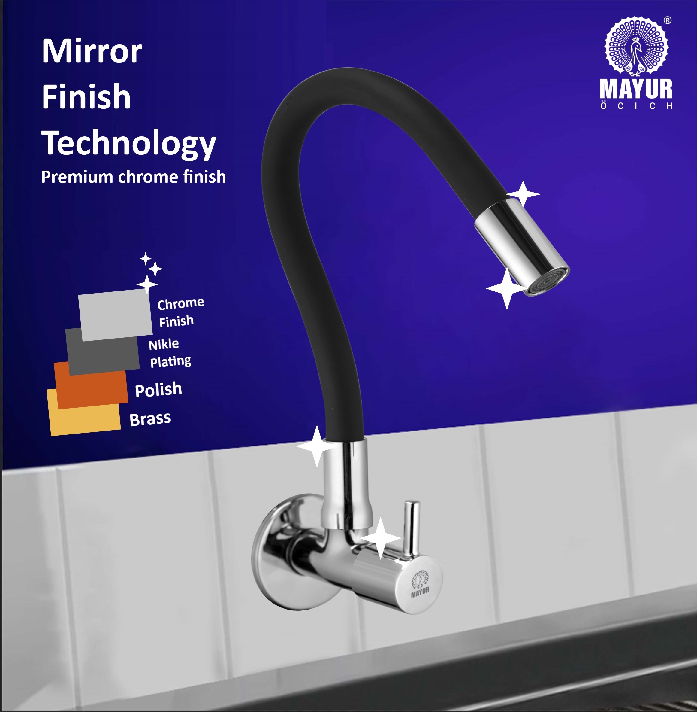 MAYUR ÖCICH Brass Kitchen Tap For Sink | Flexible Swivel Spout | Chrome & Matte Black | Cold Water Sink Cock | Premium Brass + Silicone | 10 Years Warranty (FLARO-7501-Sf) - Image 5