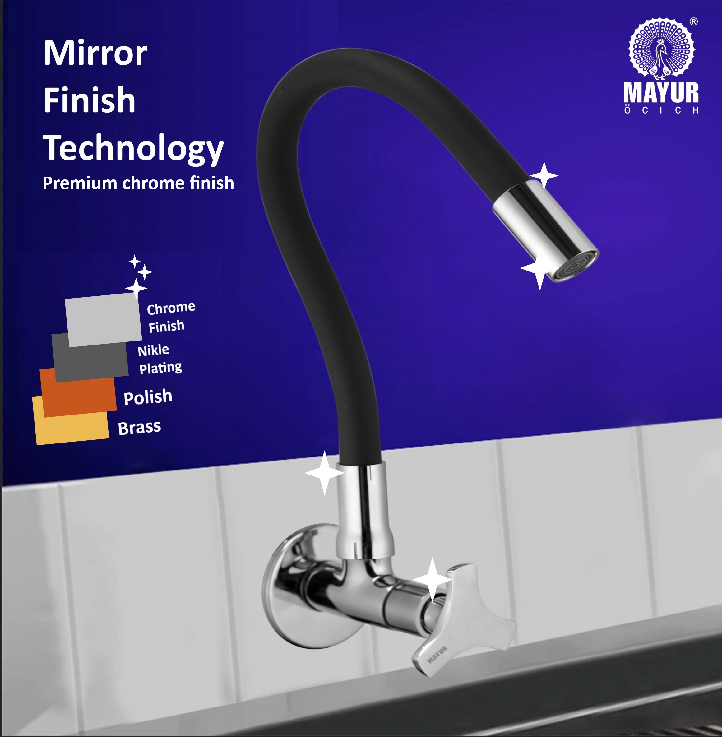 MAYUR ÖCICH Brass Kitchen Tap For Sink | Flexible Swivel Spout | Chrome & Matte Black | Cold Water Sink Cock | Premium Brass + Silicone | 10 Years Warranty (TRIO-501-Sf) - Image 5