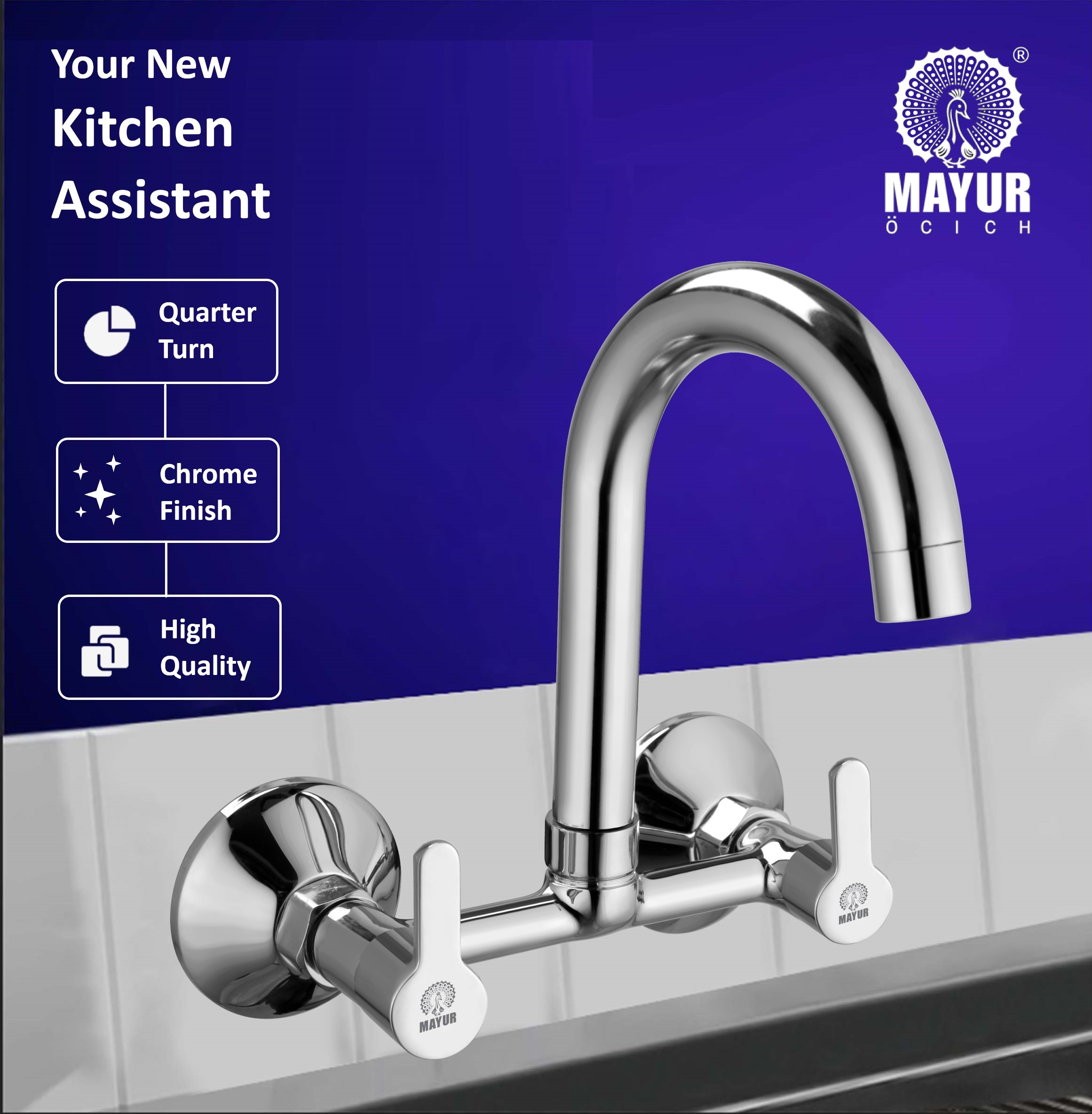 MAYUR ÖCICH Brass Kitchen Sink Mixer Tap | 360 Swivel Spout | Hot & Cold Dual Handle Faucet For Kitchen | Chrome Finish | 10-Year Warranty - Image 5