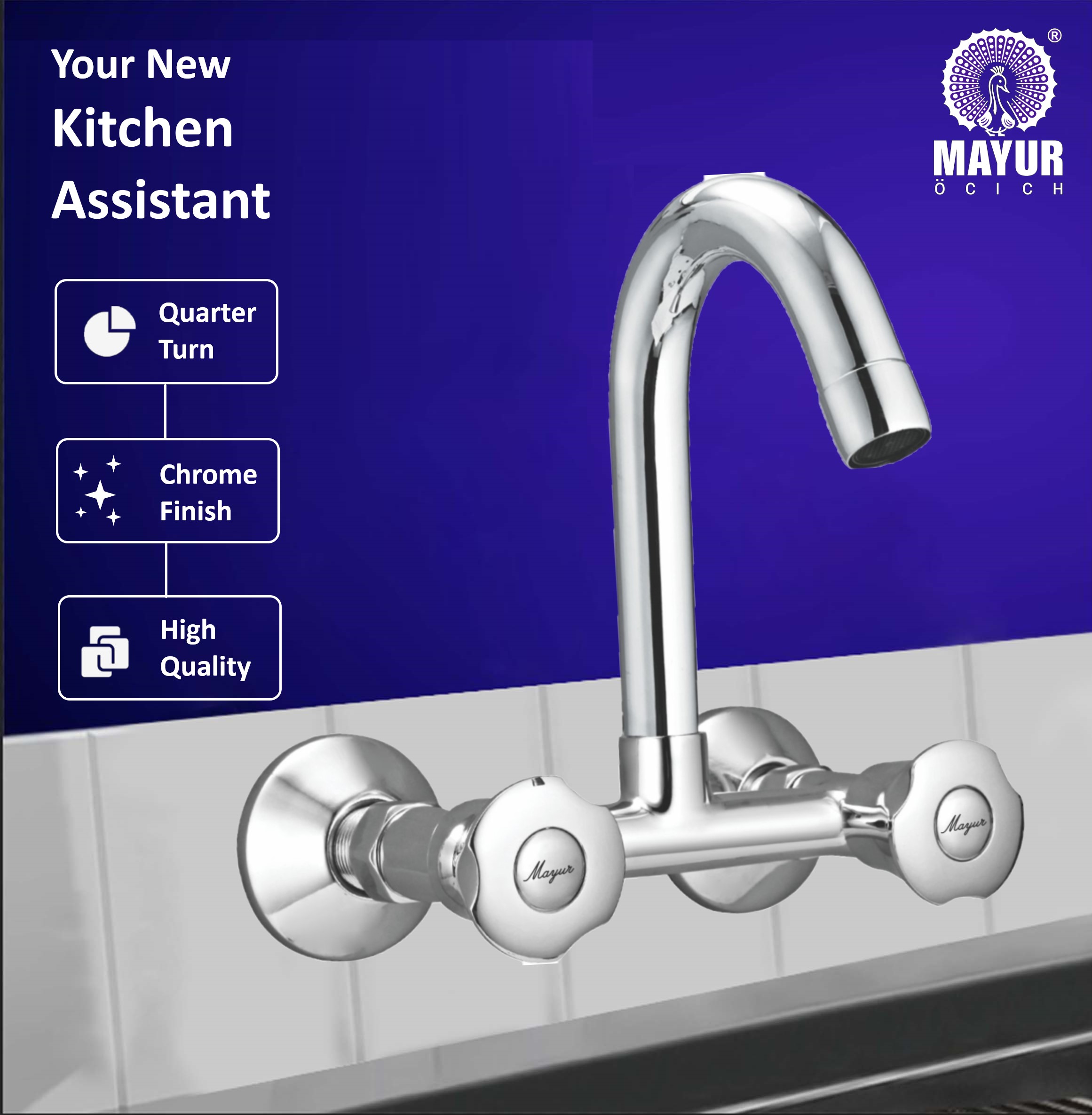 MAYUR ÖCICH Brass Kitchen Sink Mixer Tap | 360 Swivel Spout | Hot & Cold Dual Handle Faucet For Kitchen | Chrome Finish | 10-Year Warranty - Image 5