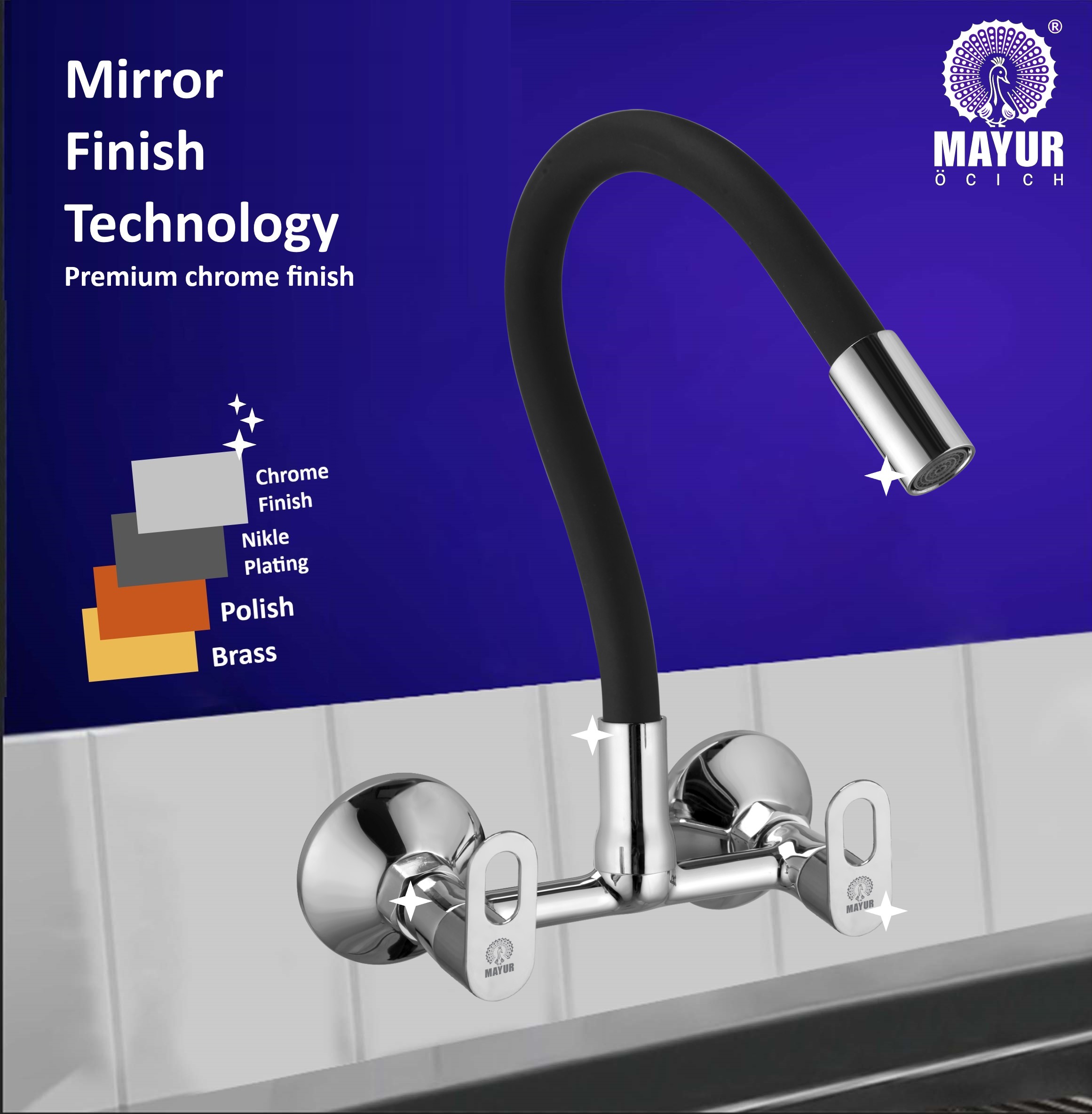 Brass Kitchen Sink Mixer Tap | Flexible 360 Silicone Swivel Spout | Hot & Cold Dual Handle Faucet For Kitchen | Chrome Finish With 10-Year Warranty (MILANO-4704SF). - Image 5