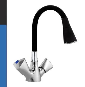 MAYUR ÖCICH Wall Mounted Brass Sink Mixer Tap for Kitchen Faucet with 360 Degree Dual Flow Flexible Swivel Spout Extension for Hot and Cold Water Tap (TRI-0701B)