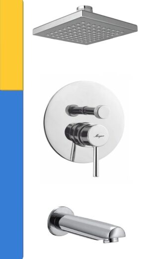 MAYUR ÖCICH Brass Concealed Body High Flow Diverter Full Set With 6x6 Rain Shower and Bath Tub Spout (Chrome) [FLARO-7165-RAIN]