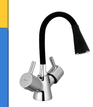 MAYUR ÖCICH Table Mounted Brass Flexible Sink Tap for Kitchen Faucet with 360 Degree Dual Flow Swivel Spout Extension for Hot and Cold Water Tap (FLARE-5701B)