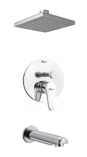 MAYUR ÖCICH Brass Wall Mounted Bathroom Concealed Body Diverter Full Set with 6x6 High Flow Overhead Shower Set and Bath Tub Spout (TRENDY-1165RAIN)