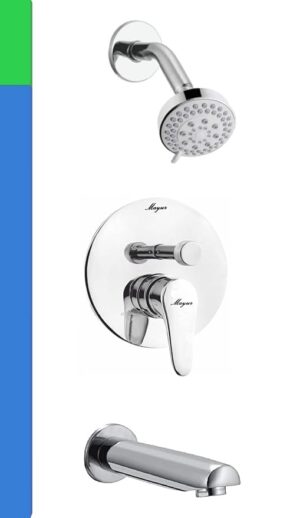 MAYUR ÖCICH Brass Bathroom High Flow Single Lever Diverter with Bath Tub Spout & Multi-Flow Over Head Shower Set, Chrome Finish (TRENDY-1165GSTAR)