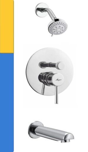 MAYUR ÖCICH Brass Concealed Body Single Lever Diverter Complete Set With 5-Flow Over Head Shower and Bath Tub Spout [FLARO-7165-GSTAR]