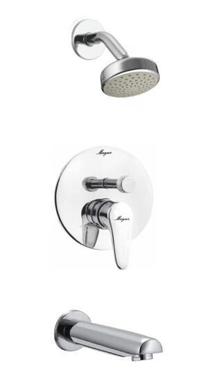 MAYUR ÖCICH Brass Bathroom Concealed Body Diverter Full Set (Wall Mounted) with 4" High Flow Shower Set and Bath Tub Spout (TRENDY-1165LAX)