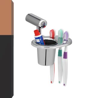 MAYUR ÖCICH Round Single Stainless Steel Toothbrush Holder with Toothpaste Holder, Tumbler Holder, Usable for Bathroom and Wash Basin Area, Bathroom Accessories (ECO-650)