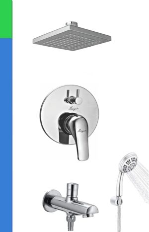 MAYUR ÖCICH Brass Bathroom Concealed Body Diverter Full Set (Wall Mounted) with High Flow Shower Set and Bath Tub Spout (TRENDY115)