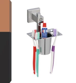 MAYUR ÖCICH Toothbrush & Toothpaste Holder - Antibacterial Stainless Steel Tooth Brush Holder, Toothpaste Holder Organizer Stand Caddy for Bathroom, SLOS-1050