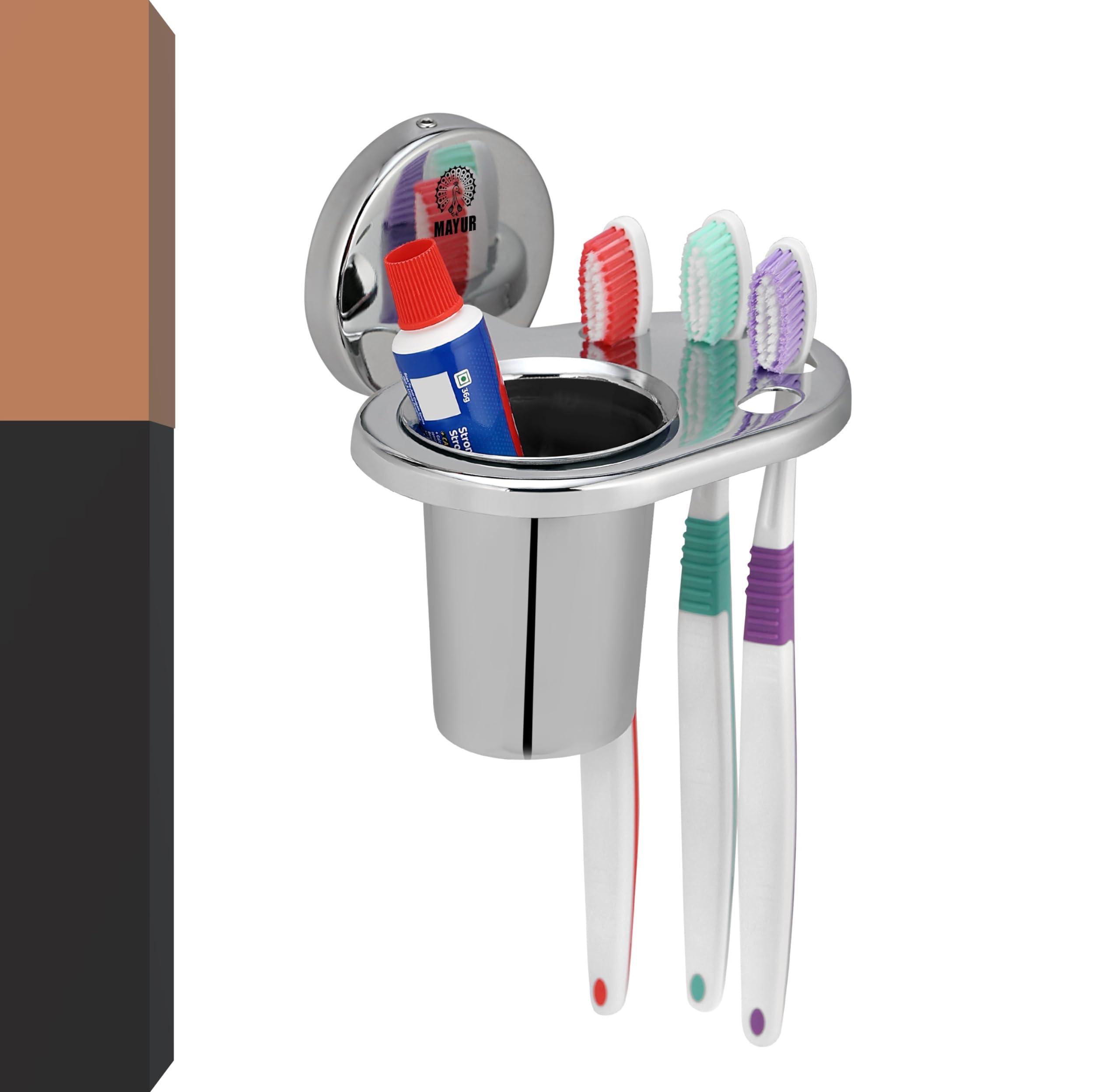 MAYUR ÖCICH Toothbrush & Toothpaste Holder - Antibacterial Stainless Steel Tooth Brush Holder, Toothpaste Holder Organizer Stand Caddy for Bathroom, LOTUS-1150
