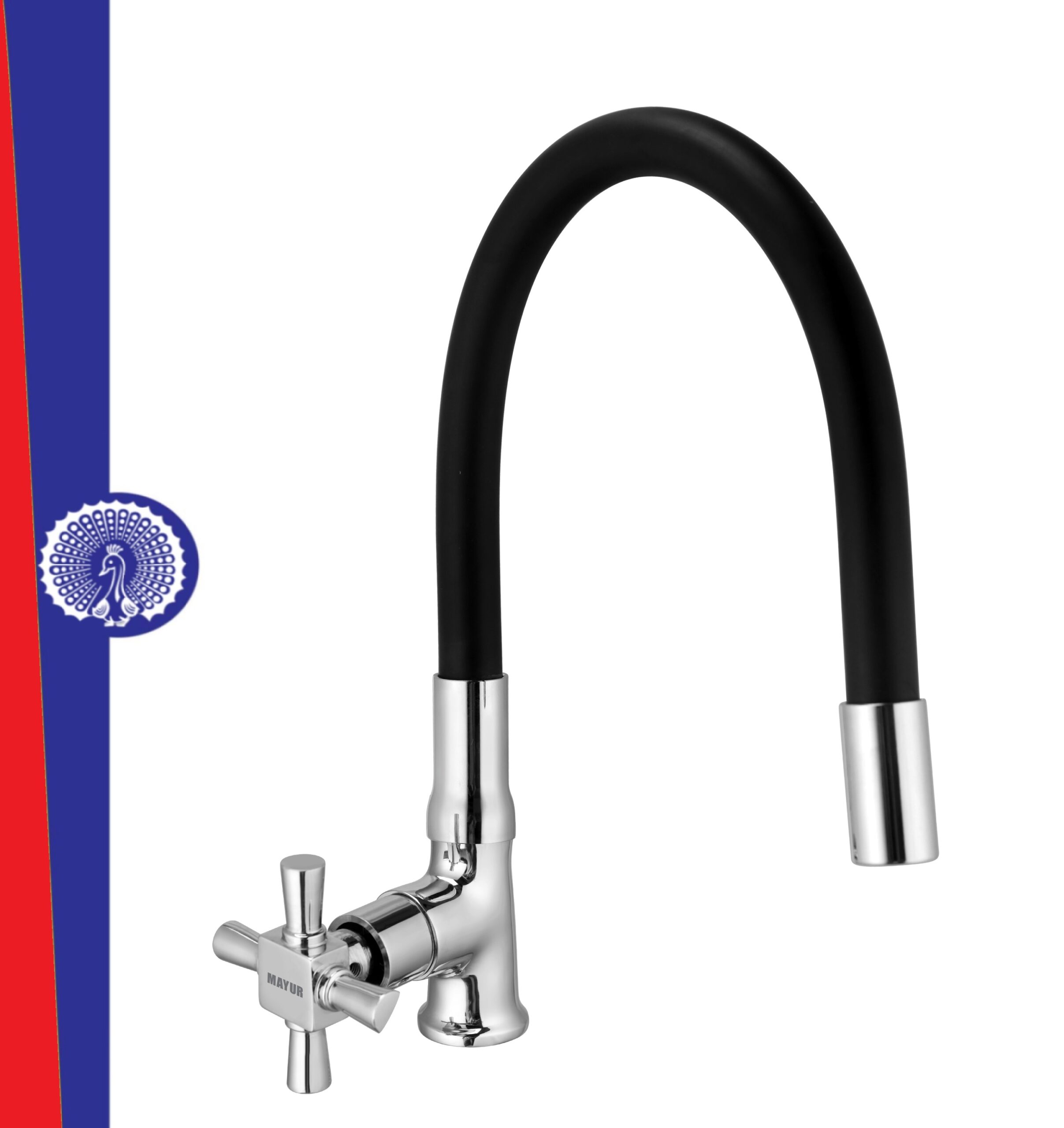 MAYUR ÖCICH Brass Swan Neck Kitchen Sink Tap With Flexible Silicone Swivel Spout | 360 Rotation | Cold Water Faucet | Chrome & Matte Black Finish | 10-Year Warranty