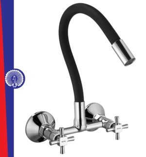 Brass Kitchen Sink Mixer Tap | Flexible 360 Silicone Swivel Spout | Hot & Cold Dual Handle Faucet For Kitchen | Chrome Finish With 10-Year Warranty (MAESTRO-6704SF).