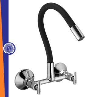 Brass Kitchen Sink Mixer Tap | Flexible 360 Silicone Swivel Spout | Hot & Cold Dual Handle Faucet For Kitchen | Chrome Finish With 10-Year Warranty (PIPER-12704SF).