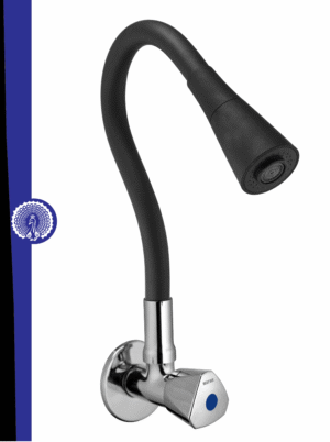 MAYUR ÖCICH Brass Kitchen Sink Tap Faucet With Flexible Dual Flow Silicone Spout | 360 Swivel | Chrome & Matte Black Finish | Cold Water Wall Mounted Faucet With Flange | 10-Year Warranty (TRI)