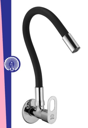 MAYUR ÖCICH Brass Kitchen Tap For Sink | Flexible Swivel Spout | Chrome & Matte Black | Cold Water Sink Cock | Premium Brass + Silicone | 10 Years Warranty (MILANO-4501-Sf)