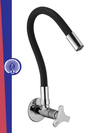 MAYUR ÖCICH Brass Kitchen Tap For Sink | Flexible Swivel Spout | Chrome & Matte Black | Cold Water Sink Cock | Premium Brass + Silicone | 10 Years Warranty (TRIO-501-Sf)