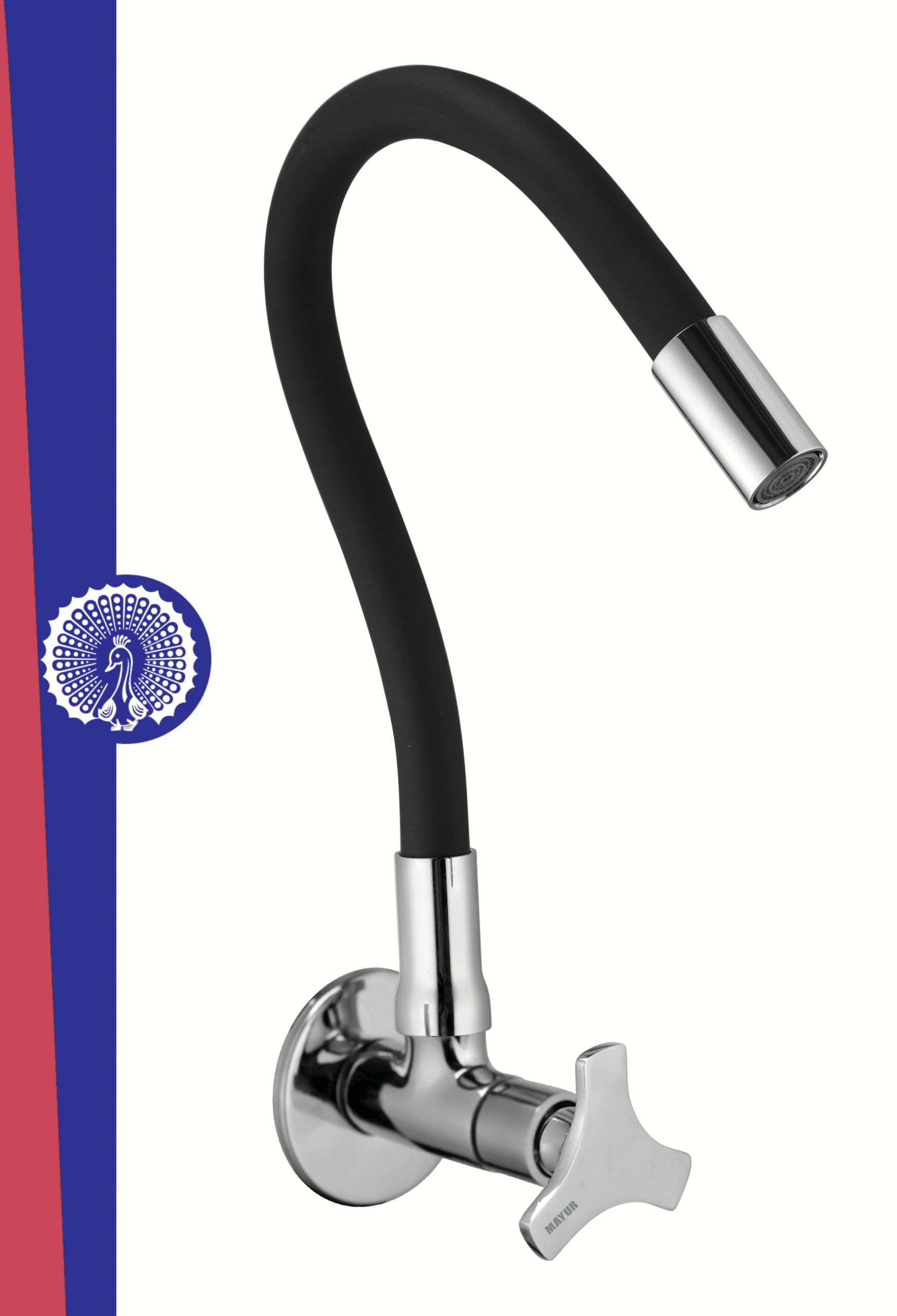 MAYUR ÖCICH Brass Kitchen Tap For Sink | Flexible Swivel Spout | Chrome & Matte Black | Cold Water Sink Cock | Premium Brass + Silicone | 10 Years Warranty (TRIO-501-Sf)