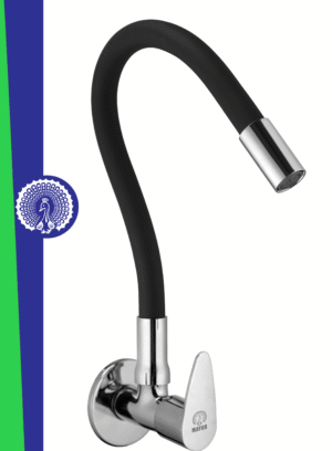 MAYUR ÖCICH Brass Kitchen Tap For Sink | Flexible Swivel Spout | Chrome & Matte Black | Cold Water Sink Cock | Premium Brass + Silicone | 10 Years Warranty (TRENDY-1501-Sf)
